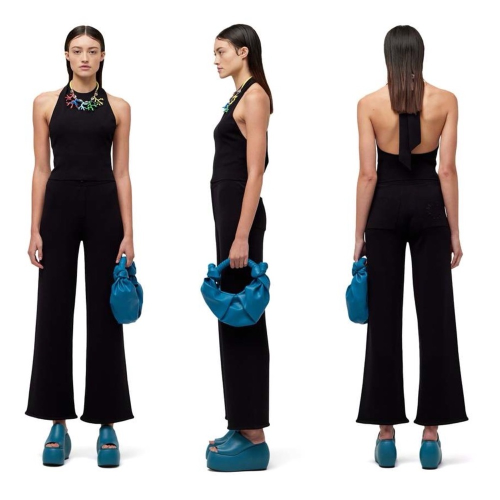 Simon Miller Cropped Wide-Leg Knit Pants in Black Viscose / Nylon Size Small